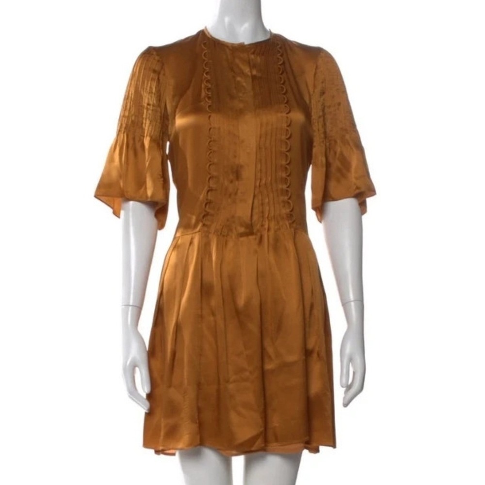 Isabel Marant Étoile Valley Silk Dress FR 38 US 6 Bronze Pintuck Pleated FW13
